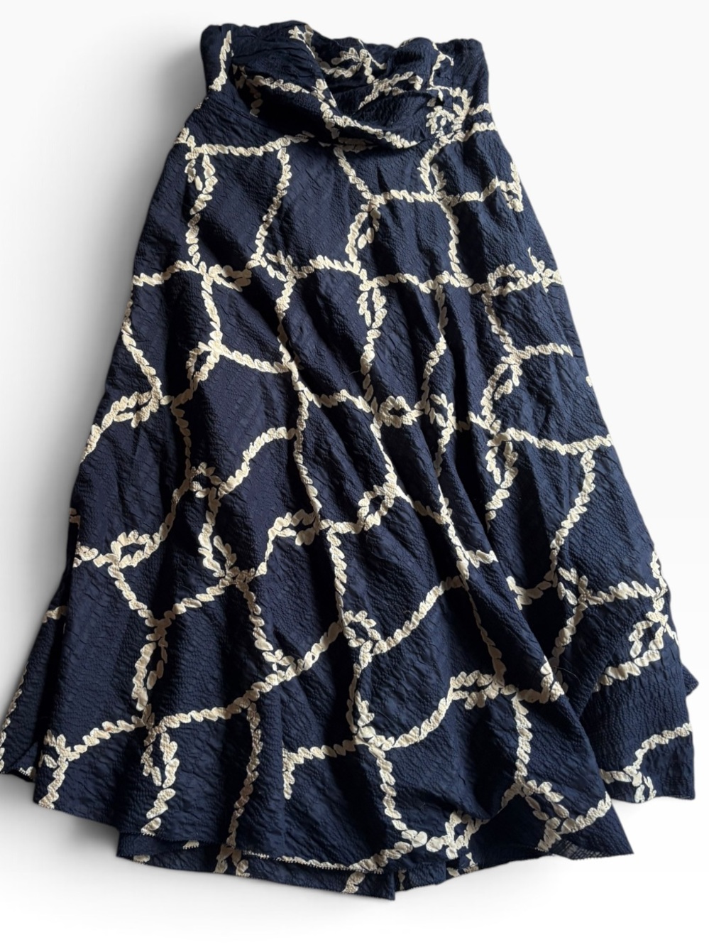 J. Crew 100% cotton strapless Navy and Cream Rope-Print Midi Dress